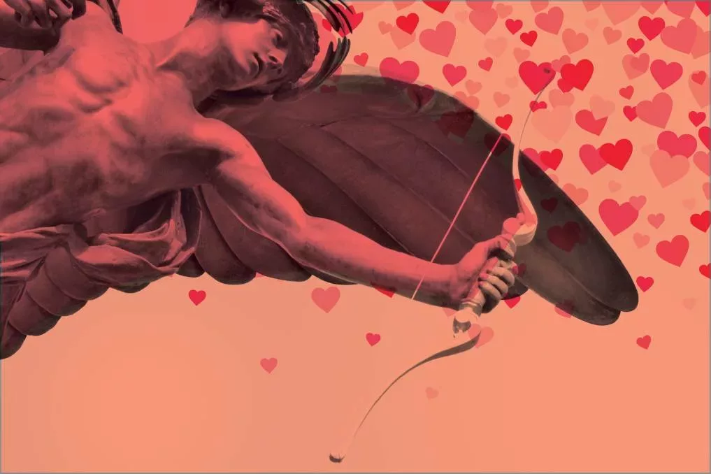 Cupid with bow hearts